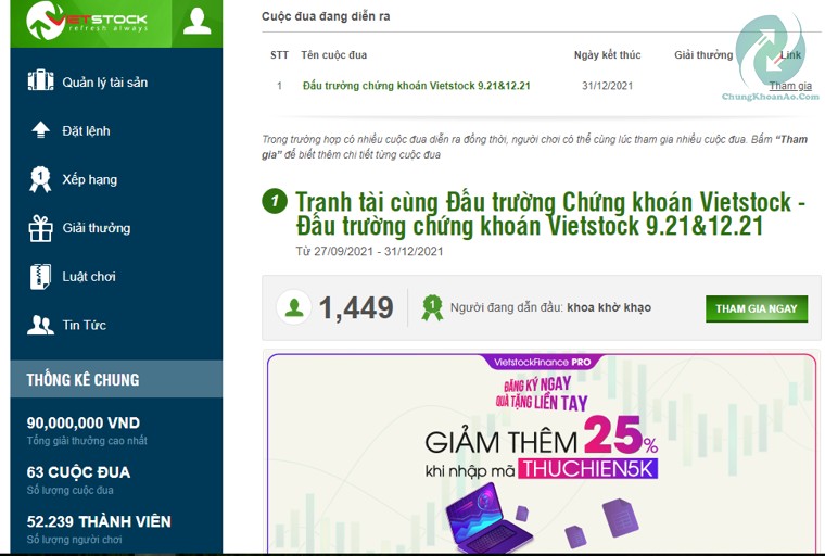 đấu trường chứng khoán vietstock