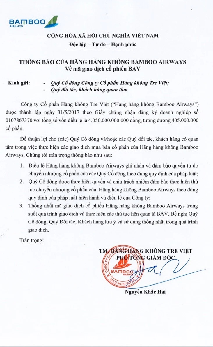 mã cổ phiếu bamboo airways