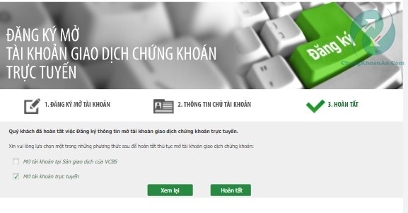 Hoàn tất đăng ký tài khoản chứng khoán vietcombank