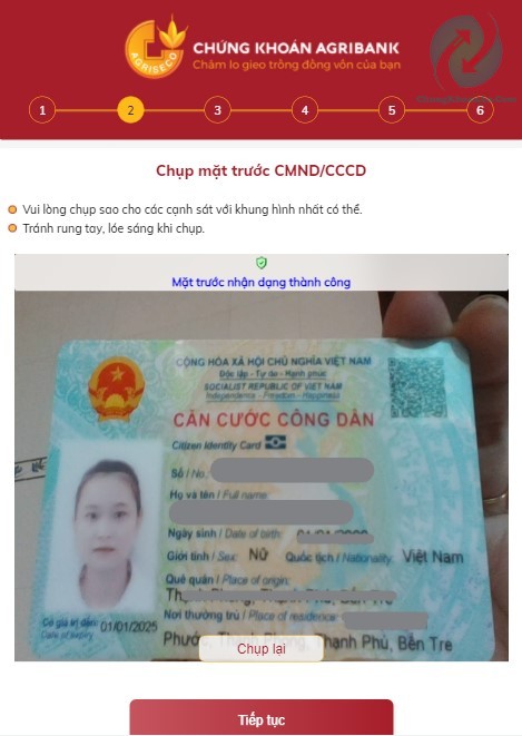 Chụp ảnh CMND CCCD để mở tài khoản chứng khoán Agriseco