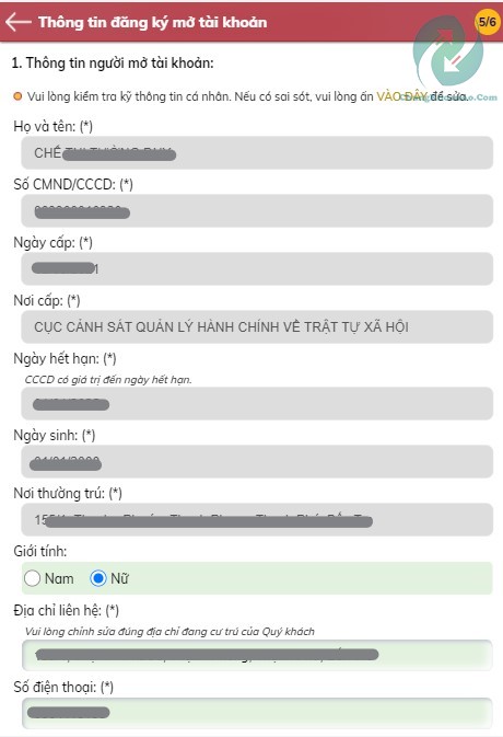Kiểm tra lại thông tin cá nhân tài khoản chứng khoán Agriseco