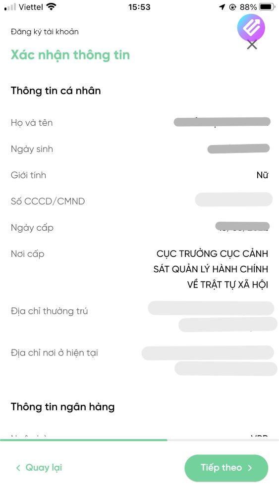Xác nhận thông tin