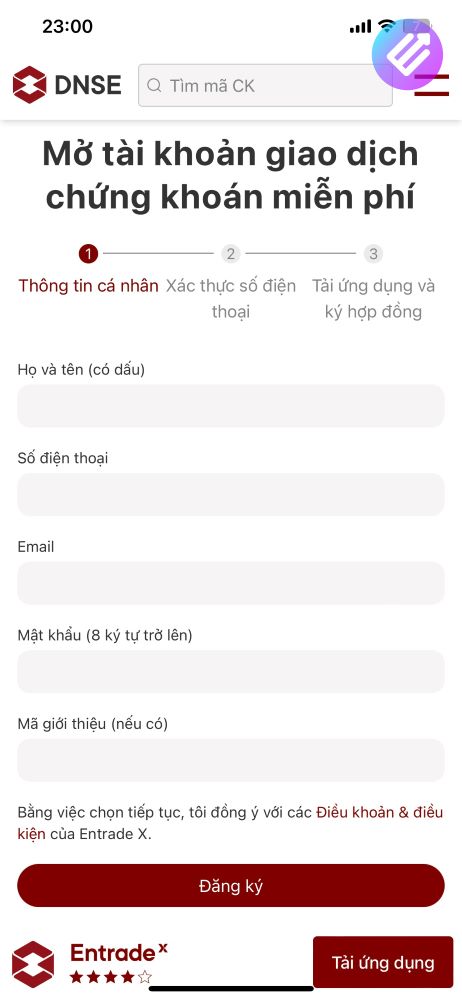 bươc 1 mở tài khoản CK DNSE