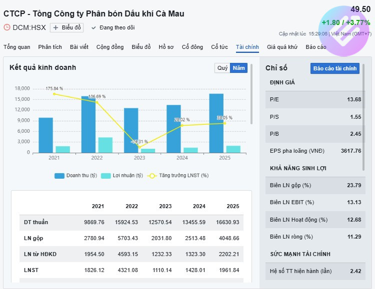 Báo cáo tài chính DCM